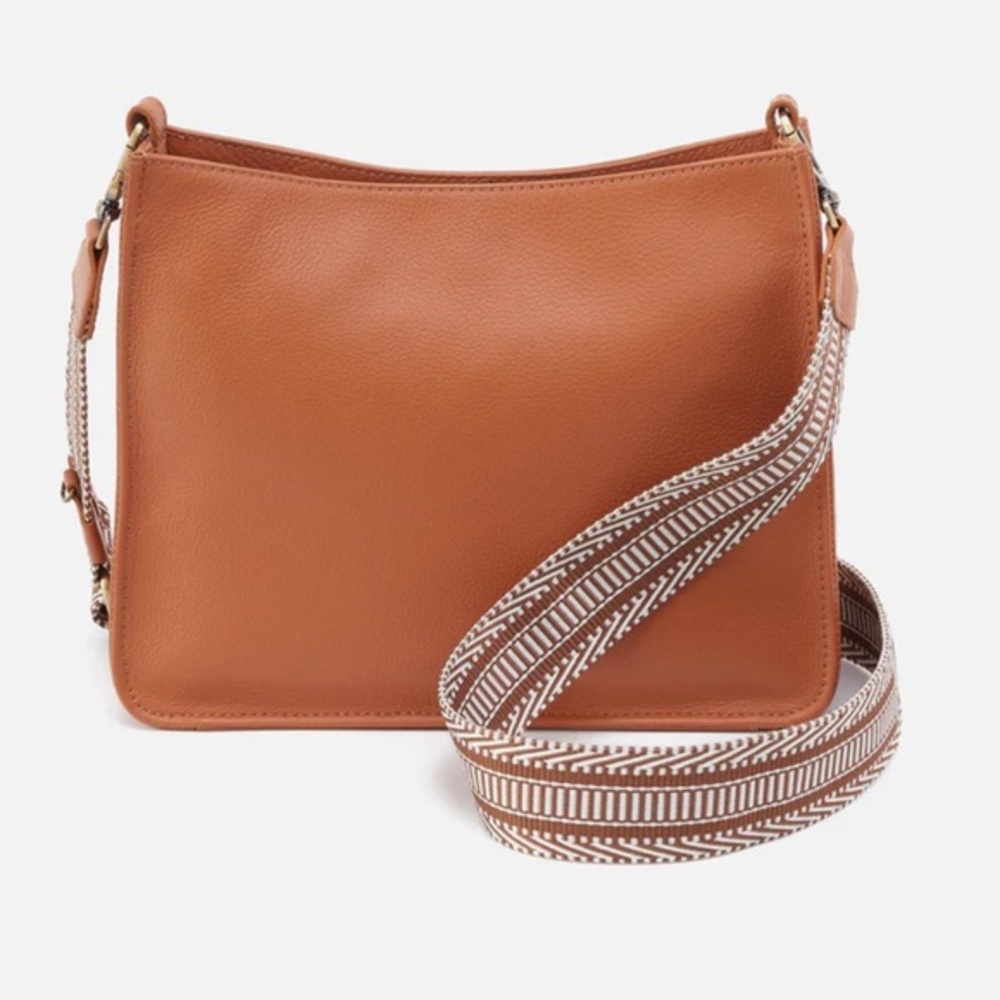 HOBO Tan Leather Crossbody with Patterned Strap